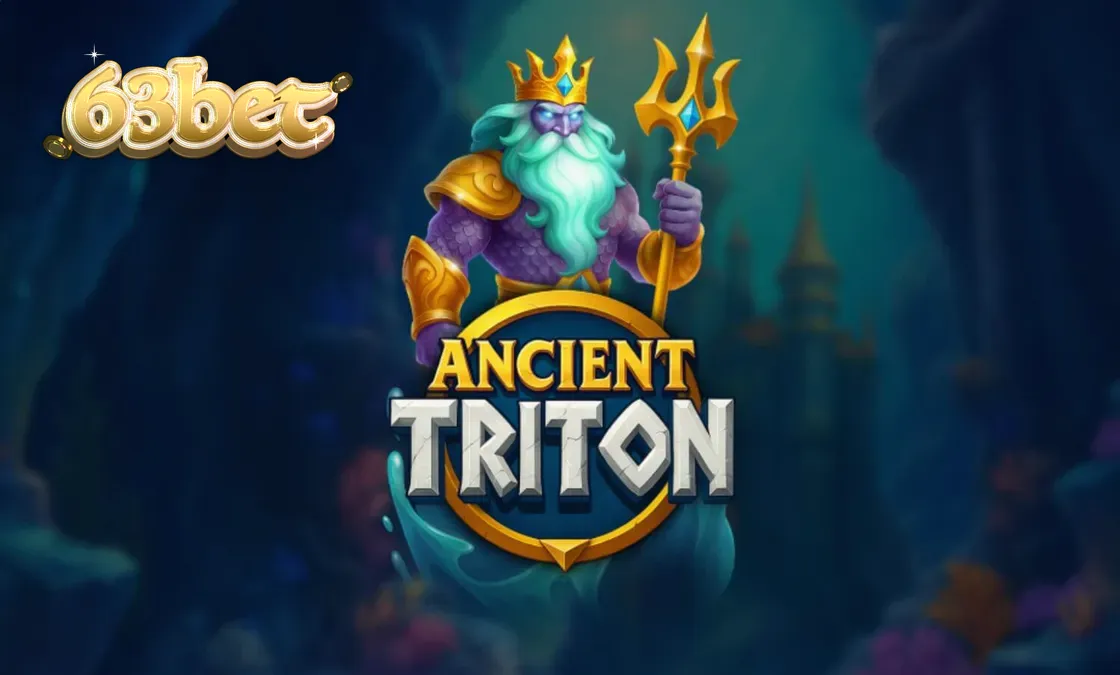 Cena subaquática do slot Ancient Triton com o deus do mar e símbolos dourados